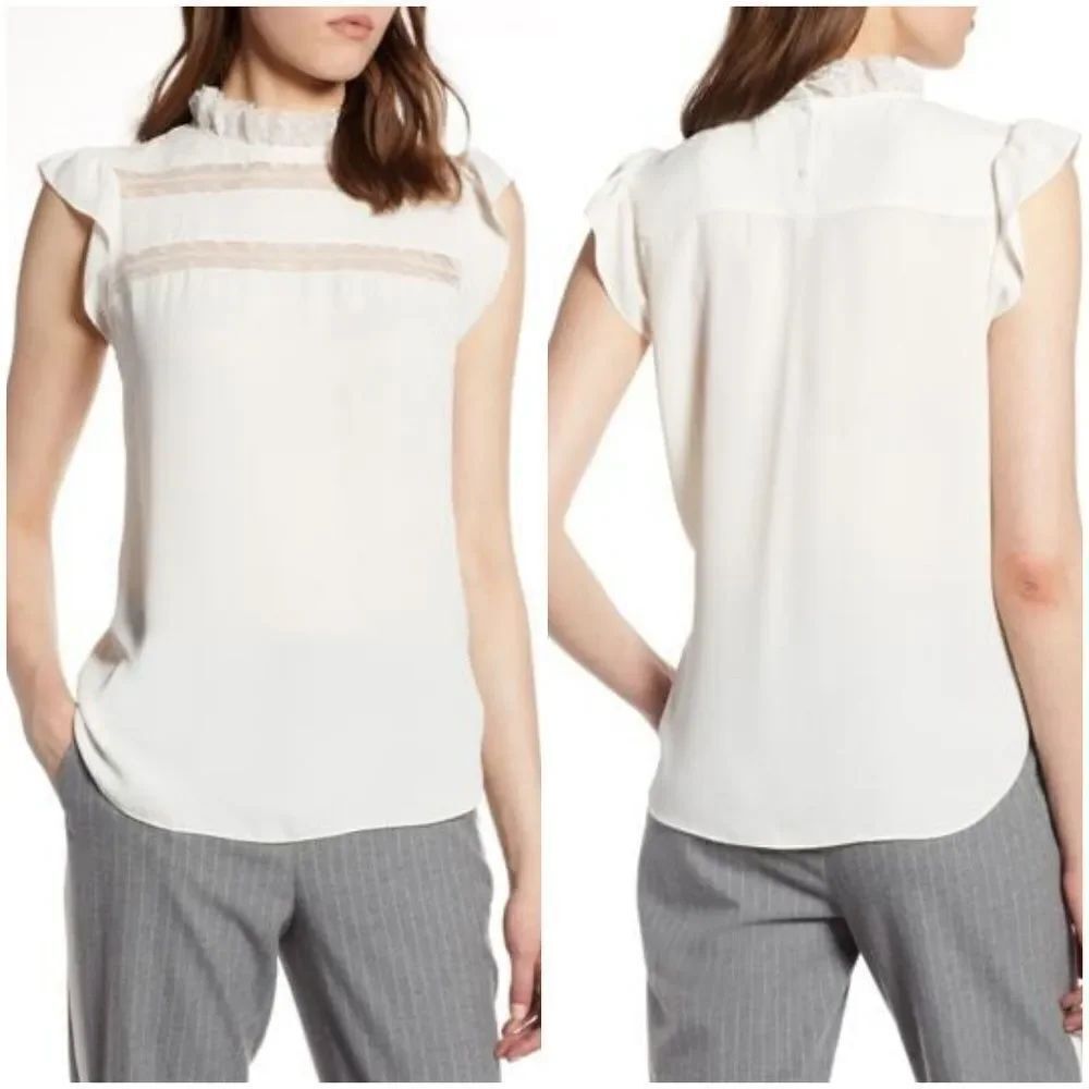 Halogen Lace Trim Blouse sz Med in Ivory